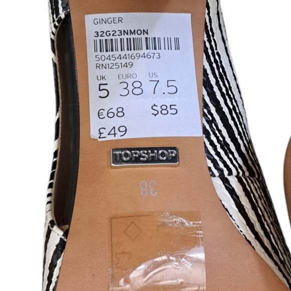 TOPSHOP "GINGER" cone heel leather cut out pumps shoes ivory black ladies 7.5 - Picture 9 of 13